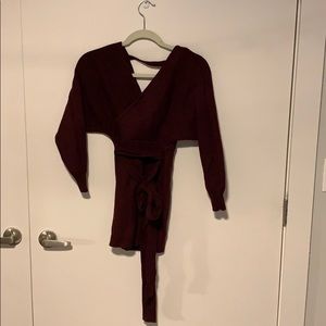 Vici Blow A Kiss Drape Knit Sweater Dress- Maroon